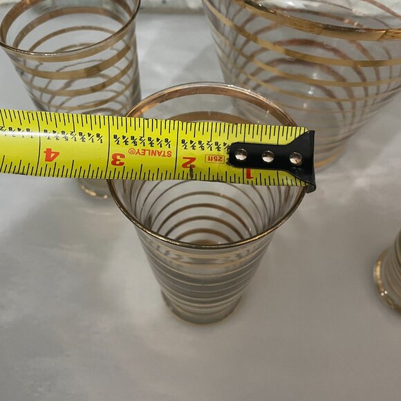 Vintage MCM Glass Serving Set, Horizontal Gold Stripes, Pitcher  & 4 Glasses - Picture 11 of 12